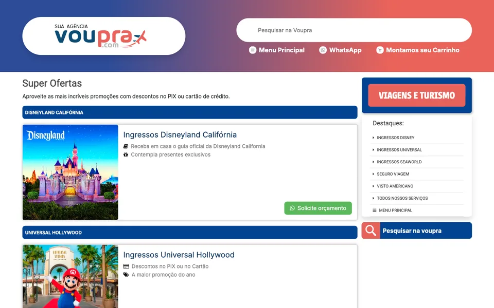 Página inicial do site da Voupra